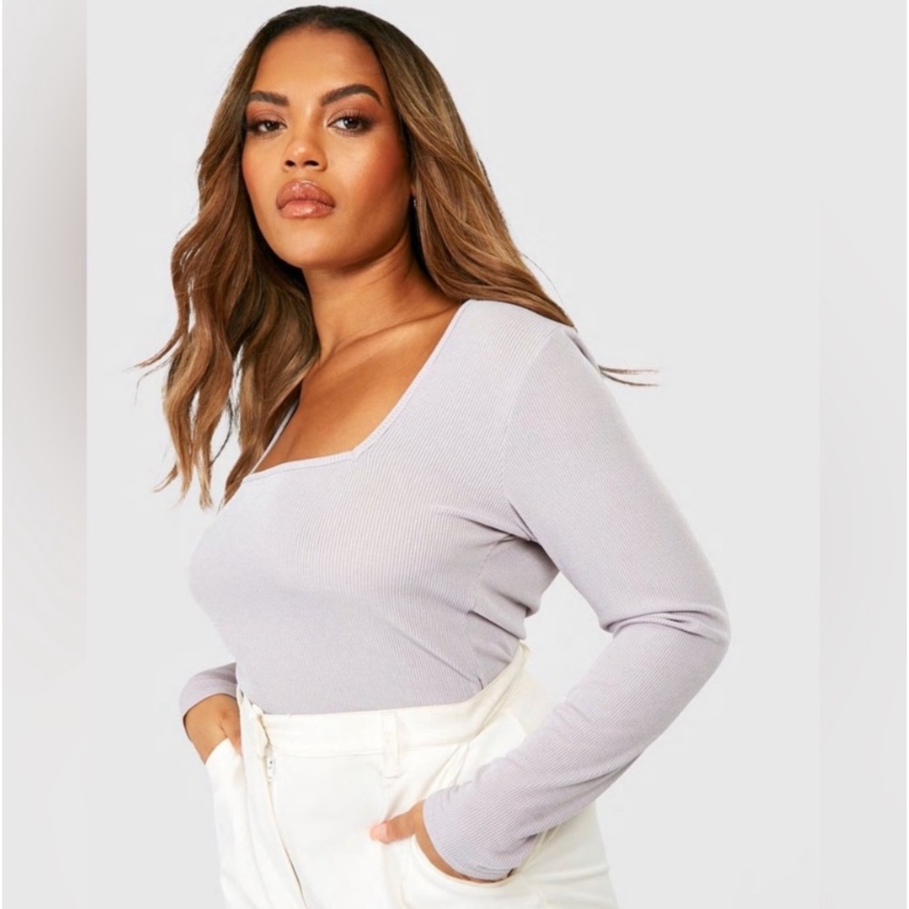 Boohoo SQUARE NECK LONG SLEEVE TOP - Picture 5 of 7